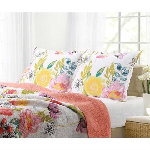 Image of Full / Queen Cotton Quilt Set Multi-Color Floral Pattern