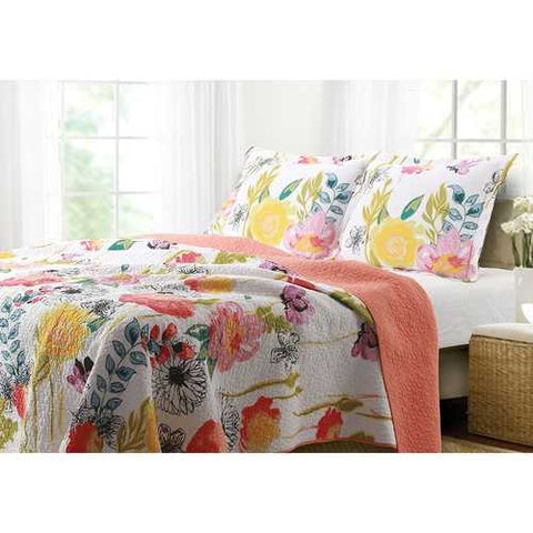 Image of Full / Queen Cotton Quilt Set Multi-Color Floral Pattern