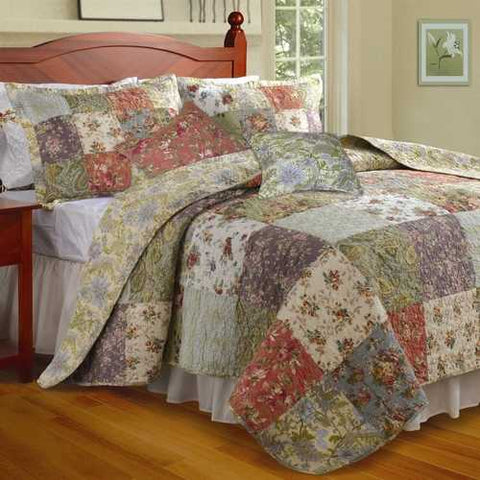 Image of Full / Queen size 100% Cotton Floral Paisley Reversible Quilt Set