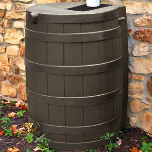 40-Gallon Durable Plastic Resin Rain Barrel in Brown Oak Finish with Spigot