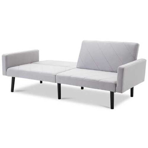 Image of Modern Gray Linen Split-Back Futon Sofa Bed Couch