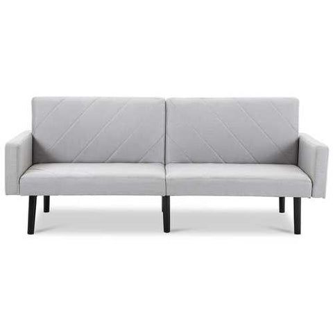 Image of Modern Gray Linen Split-Back Futon Sofa Bed Couch