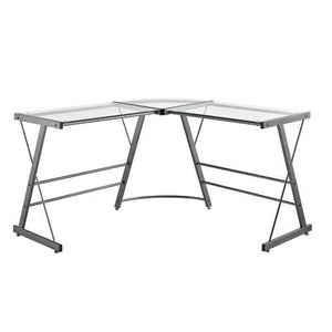 Metal Frame Glass Top L-Shape Desk - Laptop Computer Writing Table