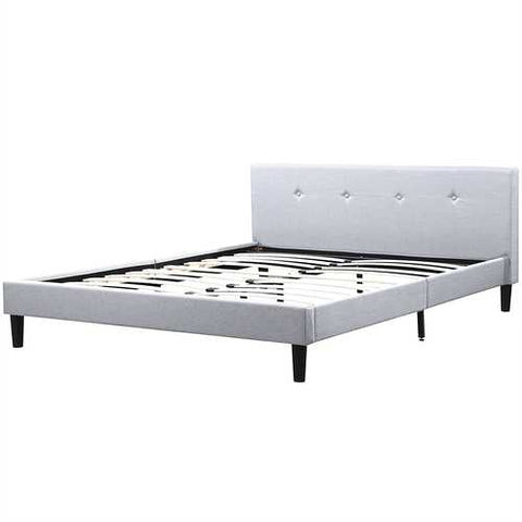 Image of Queen Light Grey Linen Upholstered Platform Bed Frame with Padded Headboard