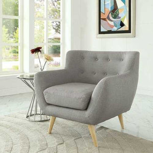 Gray Upholstered Mid-Century Style Armchair Accent Chair with Wood Legs