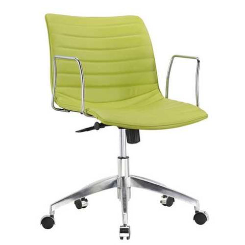 Image of Green Faux Leather Modern Mid-Back Office Chair with Curved 26.7 inch Wide Seat