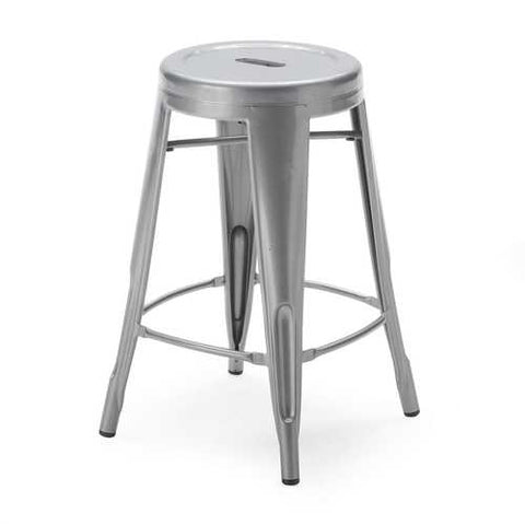 Image of Set of 2 Steel Metal 24-inch Counter Height Bar Stools in Powder Coat Silver Finish