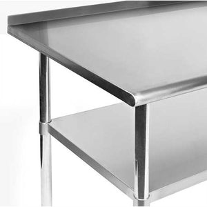 Stainless Steel 72 x 24 inch NSF Certified Kitchen Prep Work Table with Backsplash