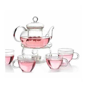 6-Piece Glass Tea Pot Set with 4 Cups Teapot Warmer and Infuser