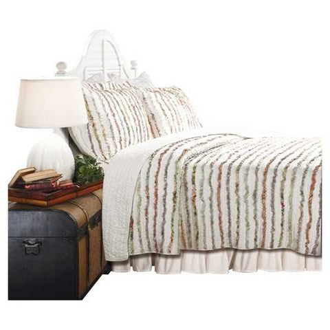 Image of Full / Queen 100% Cotton Quilt Set Ruffled Multi-color Stripes