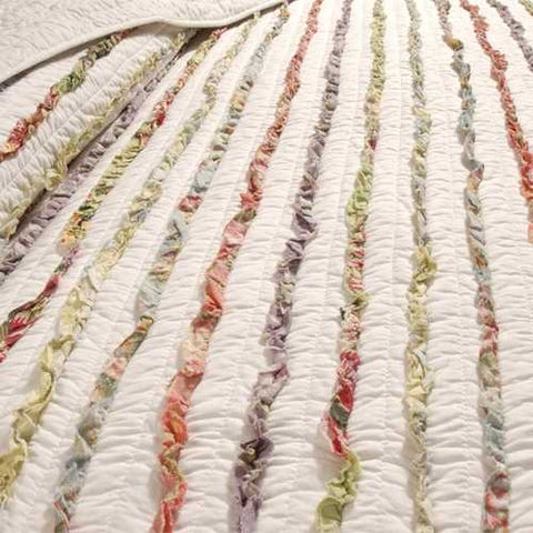 Image of Full / Queen 100% Cotton Quilt Set Ruffled Multi-color Stripes