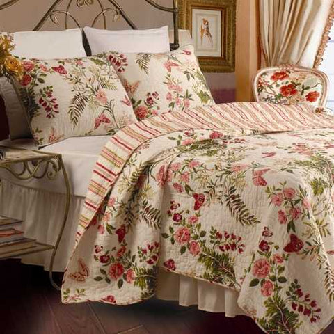 Image of Full / Queen size Piece 100% Cotton Quilt Set Crimson Clover Floral