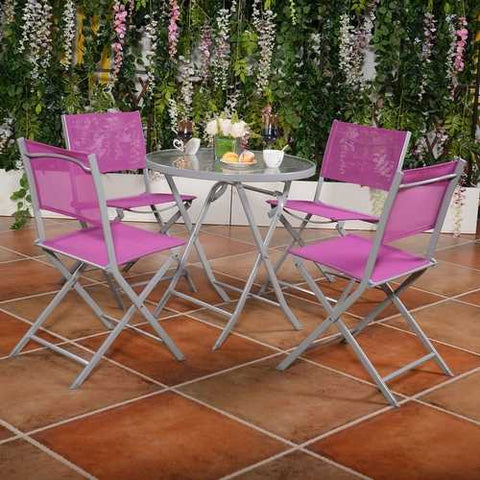 Image of Pink Purple Rose Red 5-Piece Folding Chairs and Table Outdoor Patio Furniture Set