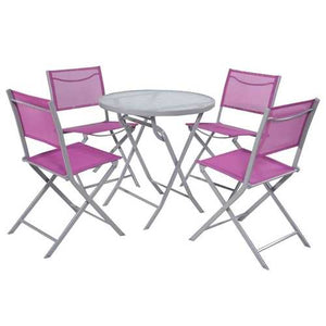 Pink Purple Rose Red 5-Piece Folding Chairs and Table Outdoor Patio Furniture Set