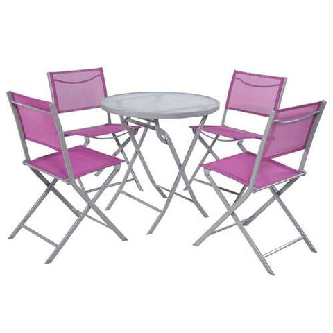 Image of Pink Purple Rose Red 5-Piece Folding Chairs and Table Outdoor Patio Furniture Set