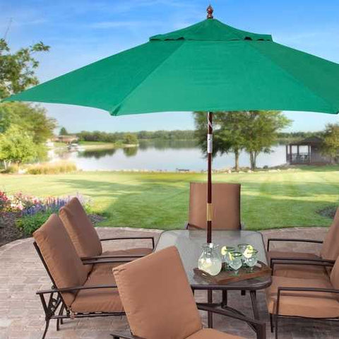 Image of 11-Ft Wood Patio Umbrella with Green Canopy - Commercial Grade