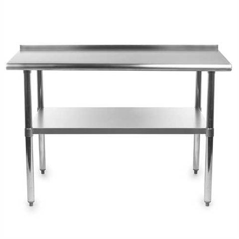 Image of Heavy Duty 48 x 24 inch Stainless Steel Kitchen Restaurant Prep Work Table with Backsplash