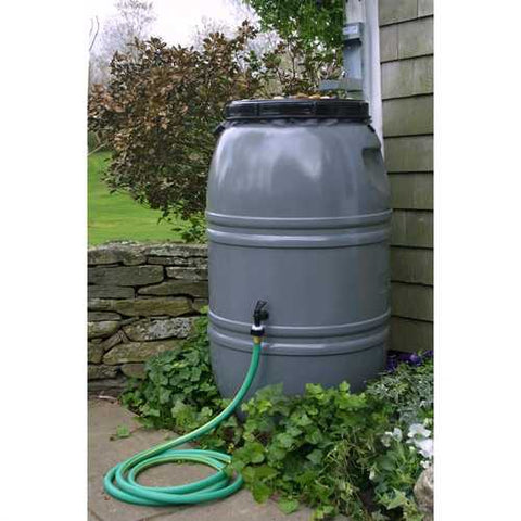 Image of Grey 60-Gallon Rain Barrel with Lid in HDPE Food Grade Plastic Resin