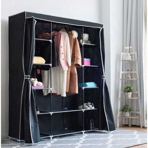 Image of Black 60-inch Wardrobe Closet Portable Clothes Storage Organizer