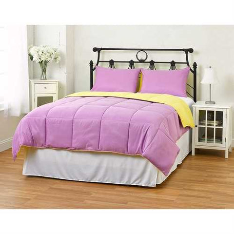 Image of Twin/Twin XL size 2-Piece Purple/Yellow Microfiber Comforter Set with 1 Sham