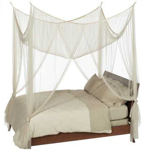 4-Post Bed Canopy in Ecru Color Mesh Fabric - Fits all Bed Sizes