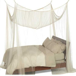 4-Post Bed Canopy in Ecru Color Mesh Fabric - Fits all Bed Sizes