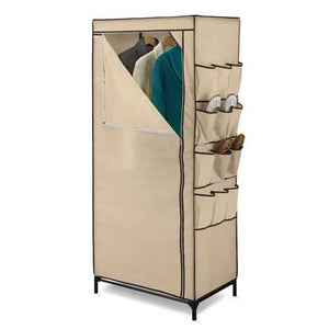 Tan 27-inch Portable Storage Closet Wardrobe with Shoe Organizer