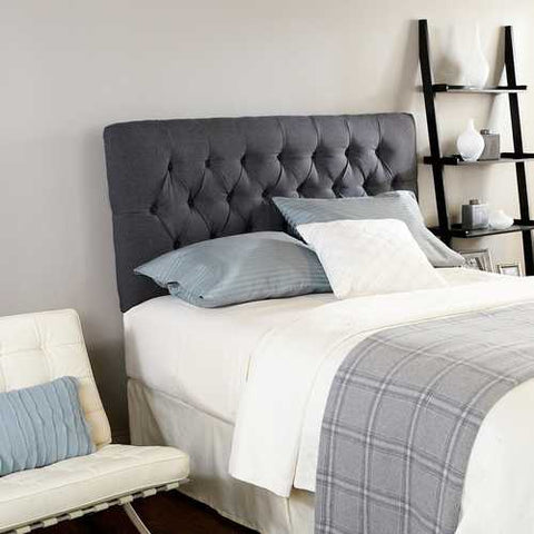 Image of Queen size Padded Button Tufted Upholstered Headboard in Charcoal