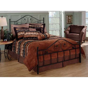 Queen size Black Metal Bed with Scrollwork Headboard and Footboard