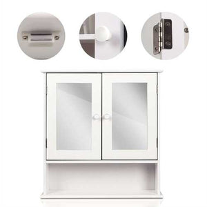 White 2-Door Mirrored Medicine Cabinet with Open Shelf