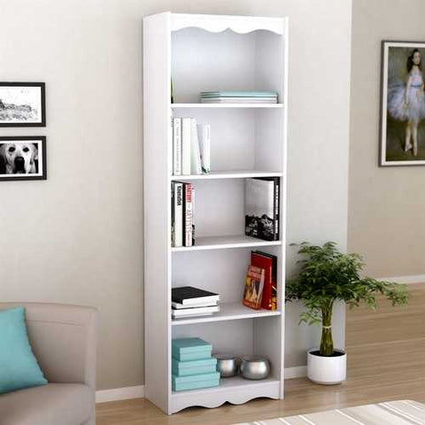 Image of White 72-inch High Bookcase with Soft Arches and 5 Shelves