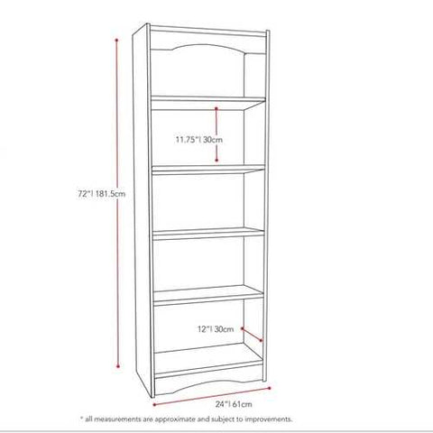 Image of White 72-inch High Bookcase with Soft Arches and 5 Shelves