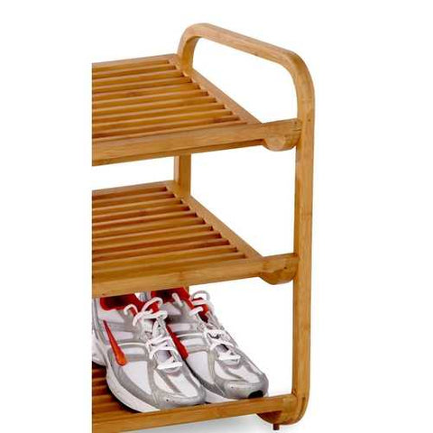 Image of 3-Tier Bamboo Shoe Rack Shelf  - Holds 9-12 Pairs of Shoes