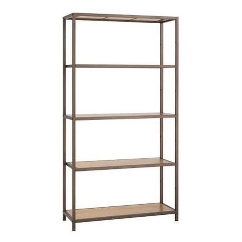 Image of Heavy Duty 5-Shelf Steel Frame Shelving Unit with Bamboo Shelves