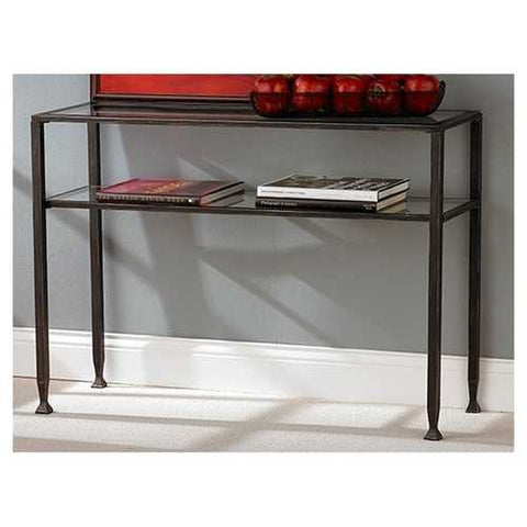 Image of Metal Glass Top Sofa Table Occasional Console Table with Shelf