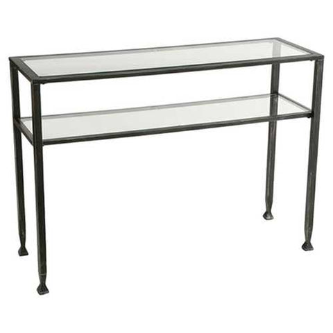 Image of Metal Glass Top Sofa Table Occasional Console Table with Shelf