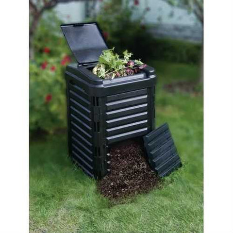 Image of Heavy Duty Black Plastic Compost Bin for Home Garden Composting 80-Gallon