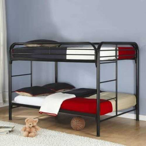 Image of Heavy Duty Black Metal Full over Full Bunk Bed with Ladder