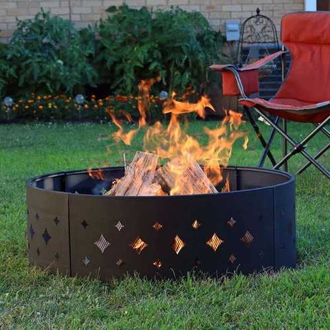 Image of Heavy Duty 36-inch Black Steel Fire Pit Ring with Diamond Pattern