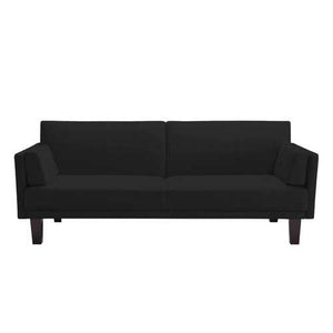 Modern Black Microfiber Upholstered Sofa Bed with Classic Wood Feet