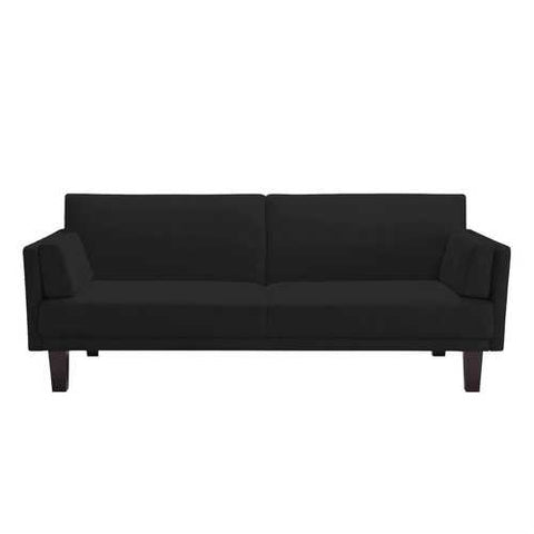 Image of Modern Black Microfiber Upholstered Sofa Bed with Classic Wood Feet