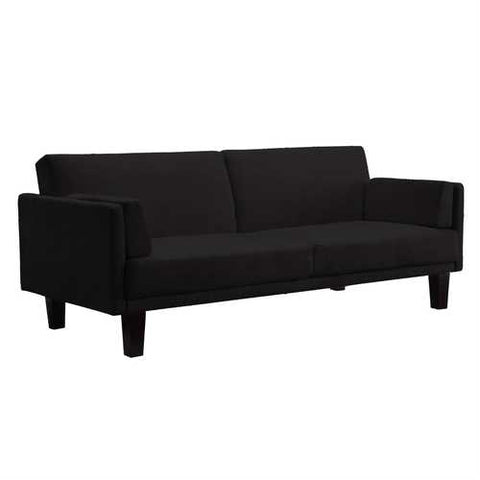 Image of Modern Black Microfiber Upholstered Sofa Bed with Classic Wood Feet