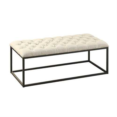 Image of Beige Fabric Padded Button-Tufted Ottoman Accent Bench with Metal Frame