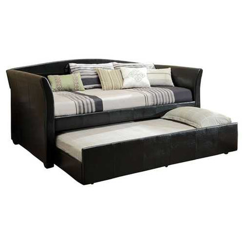 Image of Twin size Modern Black  Faux Leather Daybed with Trundle