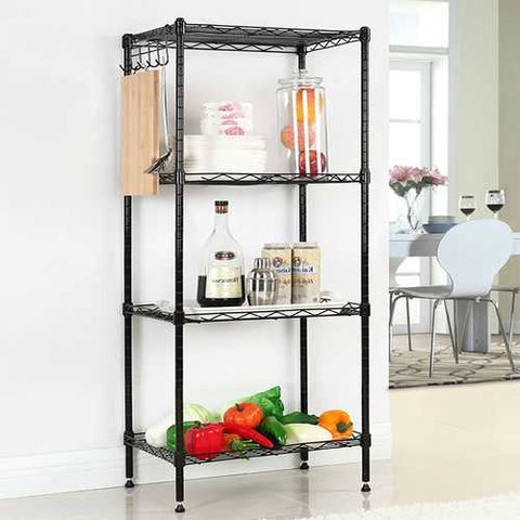 Image of Black Metal 4-Shelf Wire Storage Rack Shelving Unit