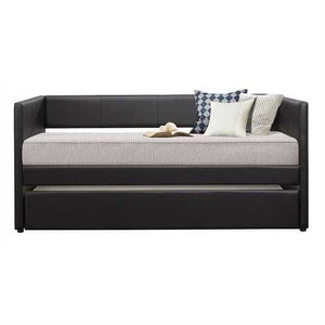 Twin size Black Faux Leather Upholstered Daybed with Pull Out Trundle