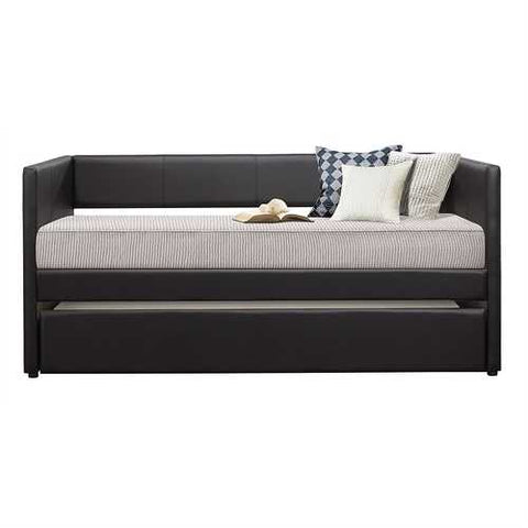 Image of Twin size Black Faux Leather Upholstered Daybed with Pull Out Trundle