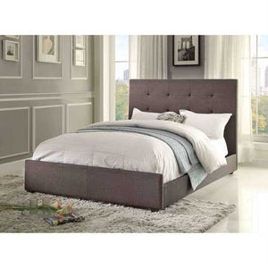 Queen size Grey Fabric Upholstered Bed with Tufted Headboard - Boxspring Required