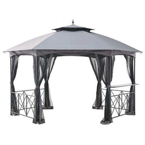 13Ft x 14Ft Hexagon Gazebo Canopy with Bar Shelf and Mosquito Netting