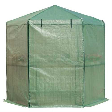 Image of Outdoor Hexagon Greenhouse 6.5 x 7 Ft with Steel Frame PE Cover and Shelves